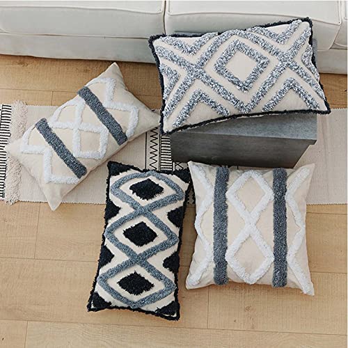 Woven Tufted Boho Cushion Cover Set of 2 Geometric Diamond Square Decorative Throw Pillow Cover for Couch Sofa Bedroom Living Room, Oblong Pillowcase (Square A, 18 x 18 inch) - color: Square a, size: 18" x 18" (Pack of 2)