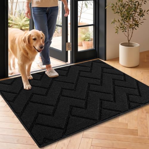 hicorfe Door Mat Indoor Entrance,24"x35" Non Slip Welcome Mat,TPR Backing Dirt Trapper Front Door Mat,Washable Floor Mats,Low-Profile Indoor Door Mats for Entryway,Entrance,Hallway,Laundry(Black) - color: Black, size: 35" x 24" (Rectangular)