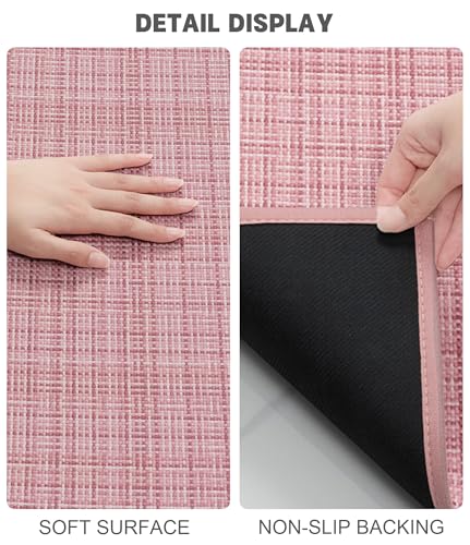 YIHOUSE Bathroom Rugs Sets 2 Pieces, Pink Ultra Thin Bath Mats Fit Under Door, Absorbent Quickly Dry Rubber Backing Braided Bath Mat Set, Non Slip Washable Bath Rugs for Bathroom Floor, Pink - color: Pink Multi, size: 2pieces