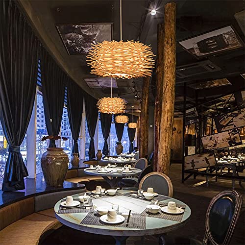 Tropical Island Beach Chandelier Creative Unique Weaving Pendant Lamp Bird's Nest Ceiling Hanging Light Hanging Lighting with Shape Rattan for Teahouse Dining Room in Beige - size: 60cm/23.6in