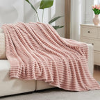 NEWCOSPLAY Super Soft Throw Blanket Pink Premium Silky Flannel Fleece 3D Ribbed Jacquard Lightweight Bed Blanket All Season Use (Pink Ribbed, Throw(50"x60")) - color: Pink Ribbed, size: Throw(50"x60")