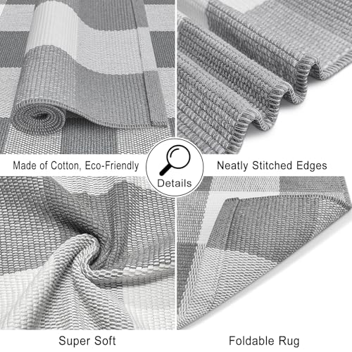 Buffalo Plaid Outdoor Rug 2.3 x 3.6 Ft Grey and White Checkered Rug Cotton Buffalo Plaid Rug Front Door Mat for Front Porch Farmhouse Entryway - color: Grey and White, size: 2.3‘×3.6’
