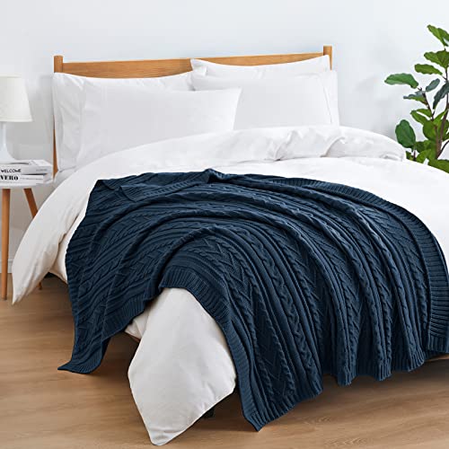 Aormenzy Navy Blue Cable Knit Throw Blankets for Couch Bed Sofa, Acrylic Knitted Blanket, Soft Cozy Throw Blanket, 50" x 60" - color: Navy Blue, size: 50" x 60", Throw