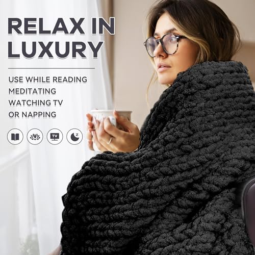 Chunky Knit Blanket - Luxury Soft Cozy 60 * 80 Throw Blanket,100% Woven Blanket Rope Knot Throw Blanket for Couch, Sofa, Home Decor, Gift - Machine Washable (Black, 60 * 80) - color: Black, size: 60*80
