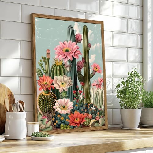 Framed Mexican Cactus Canvas Wall Art Set of 2, Vintage Desert Floral Wall Decor Paintings, Southwestern Boho Botanical Pictures Prints Aesthetic Home Decor for Living Room Bedroom Bathroom 12x16 inch - color: Colorful, size: 16L" x 12W"