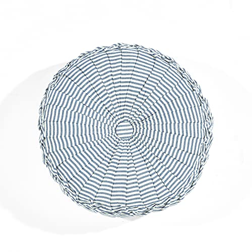 Lush Decor Farmhouse Ticking Stripe Yarn Dyed Pleated Decorative Throw Pillow, 14" Round, Blue - Round Pillow - Throw Pillows For Bed, Couch, Or Chair