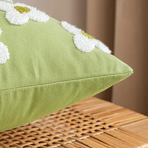 EMEMA Decorative Throw Pillow Covers Daisy Sun Flower Jacquard Pillowcase Cushion Case Square for Couch Sofa Bed Living Room Bedroom Set of 2, 16x16 Inch, Sage Green - color: A-sage Green, size: 16" x 16" (Pack of 2)