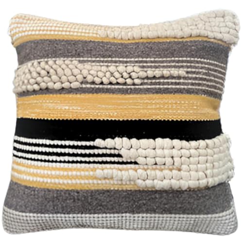 Decorative Boho-Chic Textured Throw Pillow Cover 20x20 Handwoven Pillows for Couch Wool/Cotton Moroccan Pillow for Home Decor | Made in India (Black/Gray) - color: Black Yellow Grey