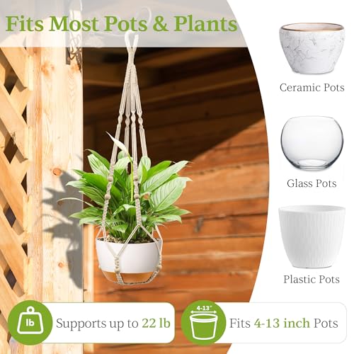 Macrame Plant Hanger - Fits 4-13 Inch Pots, Hanging Planter Holder for Indoor Outdoor, Cotton Rope Boho Home Decor, 35 Inch, Set of 2, Ivory - color: Ivory, size: 35+35in