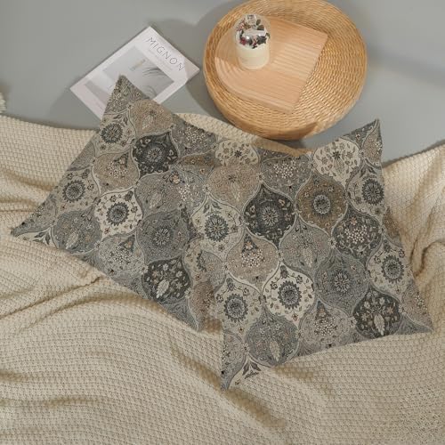 Black Grey Boho Pillow Covers 16x16 Inch 2 Pcs Vintage Gray Carpet Pattern Bohemia Decor Throw Pillows Retro Brown Outdoor Farmhouse Decoration Pillowcase Linen Cushion Cover for Couch Sofa Bed - color: Black Grey Brown Boho, size: 16" x 16" (Pack of 2)