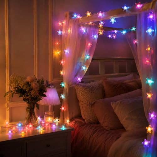 33ft Plug In Pastel Multicolor Christmas Flower String Lights Hanging Decor | 8 Modes Ip44 Waterproof Connectable Extendable Fairy Cherry Blossom Flower Lamp For Indoor Outdoor Hanging Decorations - color: Multicolor