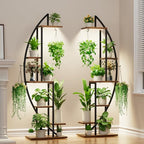 BACEKOLL Plant Stand Indoor with Grow Lights, 6 Tiered Tall Plant Shelf, 63" Metal Plant Stand for Indoor Plants Multiple, Half-Moon Plant Rack Display Shelf, 2 Pcs Plant Holder for Living Room, Patio