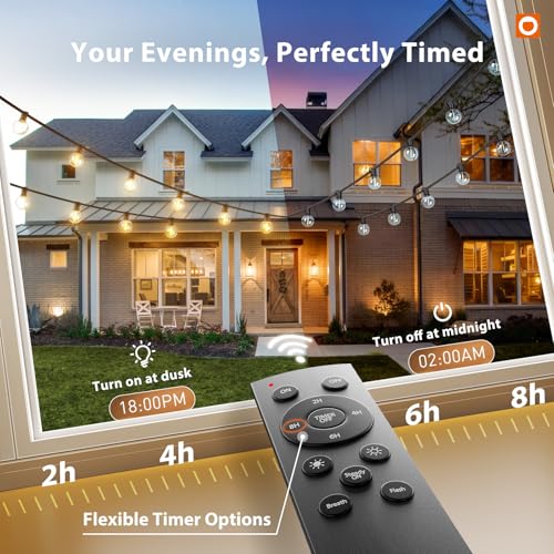 addlon Outdoor String Lights 50FT G40 with Remote, 27 LED Shatterproof Bulbs, Dimmable Patio Globe Lights Waterproof, Hanging Outside Lighting for Backyard, Garden, Deck, Balcony, Porch, Café, Decor - size: 50FT(25 Sockets)