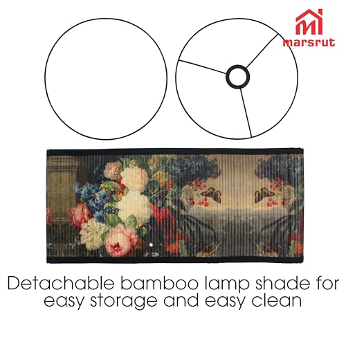 Retro Lamp Shade, E27 11.8"x7.9" Vintage Printed Art Deco Chandelier Cover Lampholder, Unique Drum Spider Japanese Tropical Funky Decorative Bamboo Lampshade for Hanging Table Floor Light (Flower) - color: Flower
