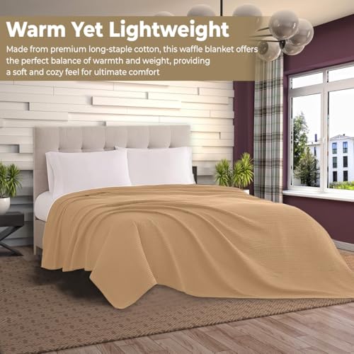100% Cotton Blankets for Bed - Waffle Weave Blankets for Summer, Lightweight and Breathable Soft Woven Blanket for Spring (Beige, Throw (50" x 60")) - color: Beige, size: Throw (50" x 60")