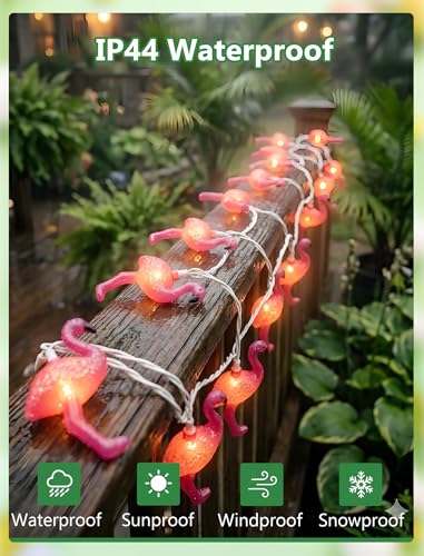 GOOTHY 8.5Ft Pink Flamingo String Lights, Summer Patio Outdoor String Lights with 10 Mini Flamingo Lights, Plug in Decorative Fairy Lights UL Listed for Bedroom Party Birthday Wedding Holiday Decor - color: Pink Flamingo Lights