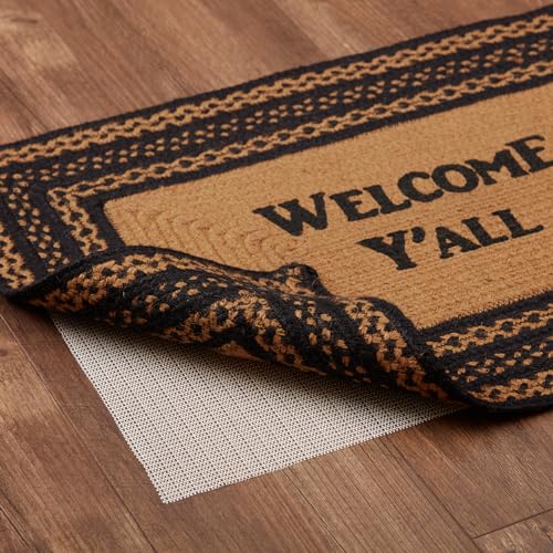 VHC Brands Farmhouse Jute Rectangular Rug with Welcome Y'all Stencil 20x30 Country Braided Flooring, Country Black and Tan - size: 20" x 30" (Rectangular) Welcome Y'all