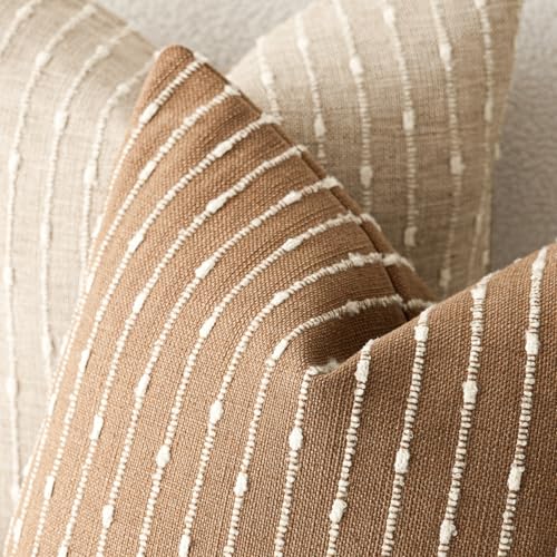 Foindtower Pack of 2 Decorative Jacquard Boucle Throw Pillow Covers Accent Textured Striped Pillowcases Soft Boho Modern Cushion for Couch Sofa Bedroom Living Room Home Decor 20x20 Inch Rust Tobacco - color: Tobacco, size: 20" x 20" (Pack of 2)
