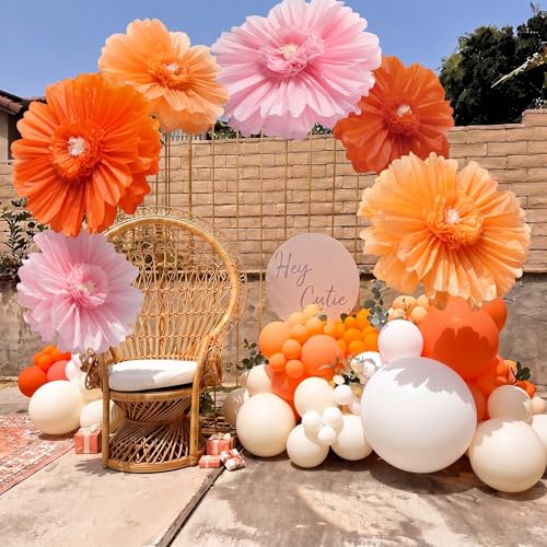 Giegxin 6 Pcs 31.5", 24" Pink, Orange Giant Paper Flowers Pink and Orange Party Decorations Large Crepe Tissue Flowers for Fall Wedding Boho Birthday Bridal Bachelorette Bridal Shower Classroom Decor - color: Pink,Orange, size: 31.5", 24"
