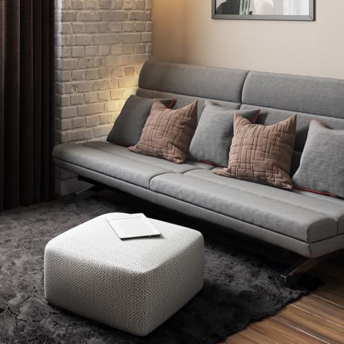SIMPLIHOME Nate Square Pouf - 20 inch Wide Upholstered Handwoven Cotton Ottoman in Patterned Grey Melange, Boho Footstool or Extra Seating for Living Room with Artisanal Texture, Assembled - color: Patterned Grey Melange, style: Cotton Pouf
