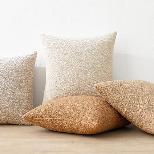 Mixhug Decorative Boucle Throw Pillow Covers, Tobacco Brown, 18 x 18 Inches, Pack of 2 - Textured Boho Pillow Covers for Couch and Bed - color: Tobacco, size: 18" x 18" (Pack of 2)