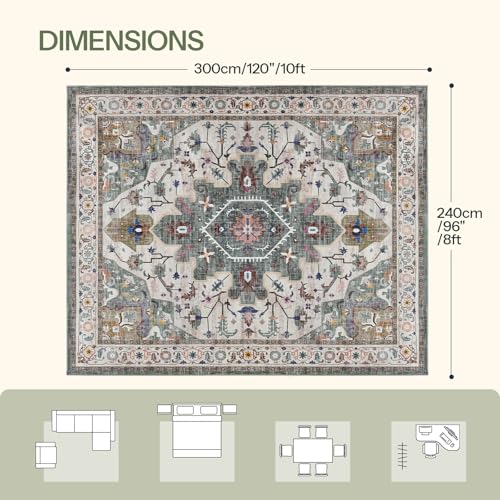 HOOBRO Washable Rug 8 x 10 Area Rugs for Living Room, Non-Slip Stain Resistant Rug, Low Pile Soft Rug Indoor Large Carpets Pet Friendly Mat, for Bedroom Kitchen Dining Room, Vintage Green GN05AR01 - color: Vintage Green, size: 8' x 10' (Rectangular)