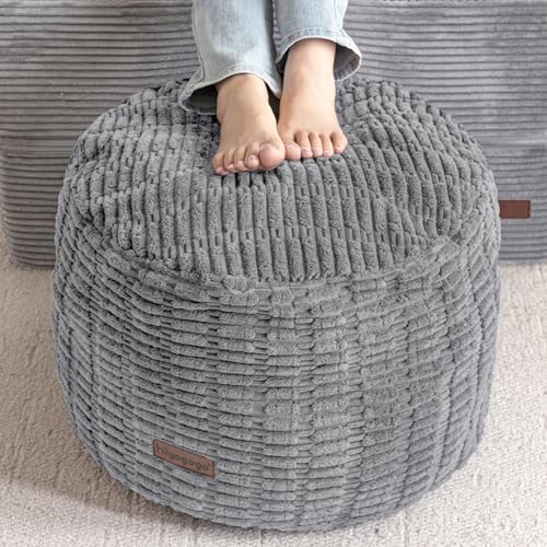 HIGOGOGO Pouf Ottoman Stuffed Round Modern Foam Filled Foot Rest Poufs for Living Room Chair Decorative 26 X 18 Inches Boho Relax Stool for Wedding Christmas Party, Light Grey - color: Light Grey, size: 26"D x 26"W x 18"H