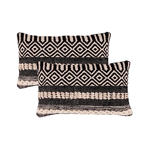 REDEARTH · Boho Textured Throw Pillow Cushion Covers - Cotton Lumbar Woven Tufted Decorative Farmhouse Cases Set for Couch, Sofa, Chair, Dining, Outdoor (12"x20", Char Delineate Black) Pack of 2 - color: Char Delineate Black, size: 12" x 20" (Pack of 2)