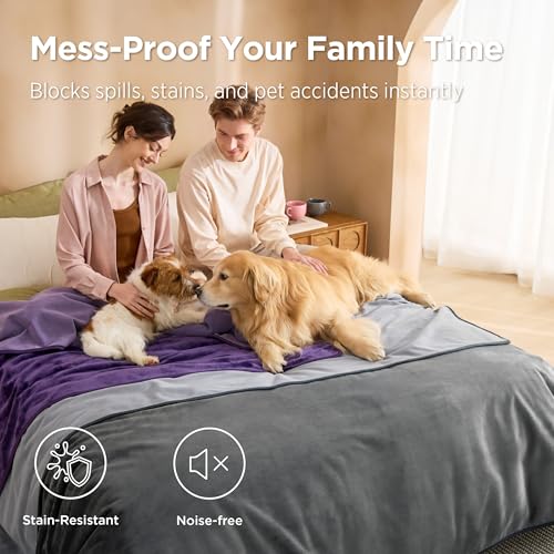 Bedsure Waterproof Blanket for Bed King Size 86"x108"- Soft Flannel Fleece Leakproof Throw Blanket Couch Cover Protector for Large Dogs Pet for Camping, Travel, Grey - color: Grey, size: King(86x108")