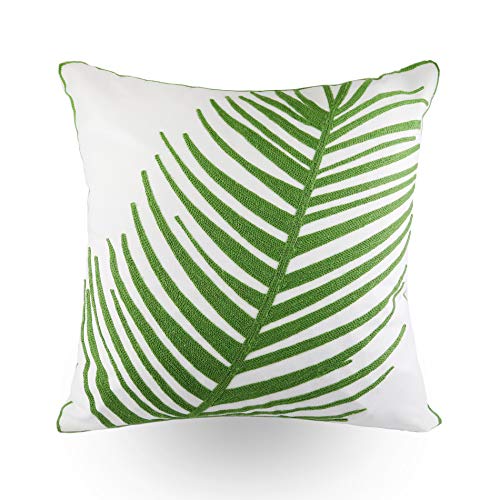 Embroidery Throw Pillow Cover 18x18 Inches Decorative Floor Pillow for Couch 100% Cotton Cushion Cover Tropical Green Palm Leaf Embroidered Pillowcase 45x45cm, 1 Piece - color: Green Pl