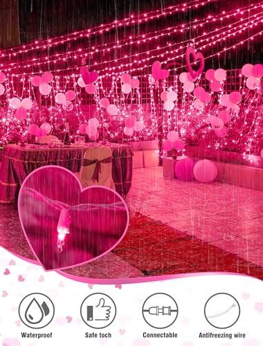 Hopolon Pink Mini Christmas Lights,2 Pack 13FT 50Count Fairy String Light Set,White Wire Incandescent Pink Valentines Day Lights Connectable for Indoor Outdoor Wedding Birthday Valentine’s Day Decor - color: Pink,White Wire, size: 2PACK, 50 count