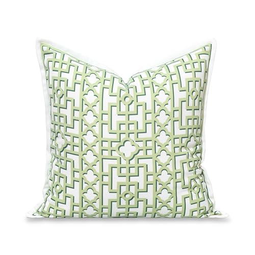 Hofdeco Premium Grandmillennial Coastal Hampton Patio Indoor Outdoor Throw Pillow Cover Only, 20"x20" Water Repellent for Backyard, Couch, Poolside, Grass Green Print Fretwork Trellised Screen - color: Grass Green Fretwork Trellised Screen 20"x20"