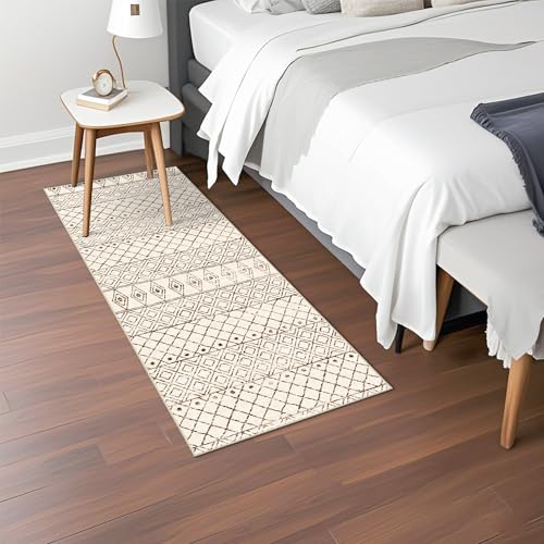 2x5 Rug Runner Boho Geometric: Washable Hallway Moroccan Runners - Non Slip Low Pile Soft Pets Friendly Rugs for Kitchen Bathroom Bedroom Entryway Laundry 2x5 Geo Beige - color: Geo Beige, size: 2' x 5' (Rectangular)