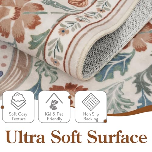 Moynesa Floral 2x3 Rugs for Entryway, Washable Kitchen Rug Non Slip Small Bathroom Throw Rug, Boho Flower Soft Ultra Thin Indoor Front Door Mat for Laundry Bedroom Entry, Beige - color: Beige, size: 2' x 3' (Rectangular)