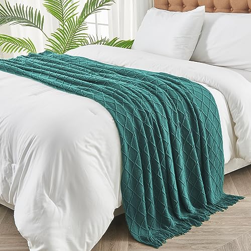 inhand Knitted Throw Blankets for Couch and Bed, Soft Cozy Knit Blanket with Tassel, Blue Lightweight Decorative Blankets and Throws, Farmhouse Warm Woven Blanket for Men and Women, 60"x80" - color: Blue, size: 60"x80"