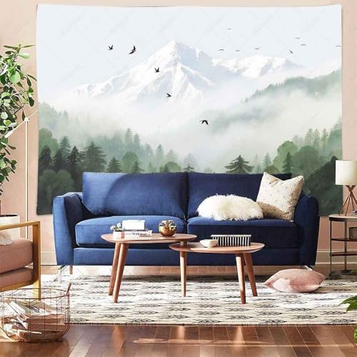 Aidatain Mountain Forest Tapestry, Misty Foggy Green Tree Watercolor Nature Landscape Wall Tapestry, Size 80" L x 60" W Art Tapestries for Living Room Dorm Bedroom Home Decor GTTLAT4 - color: Mountain Forest