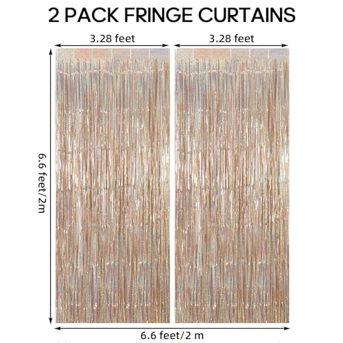 2 Pack Fringe Curtains Backdrops, Foil Fringe Curtains, Door Streamers for Birthday Wedding Bridal Shower Holiday Graduation Party Decorations, Photo Booth Backdrops, Glitter Champagne - color: Glitter Champagne