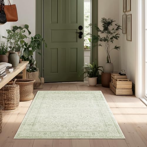 Boho Font Door Mat for Indoor Entrance Washable Non Slip Vintage Floral Aesthetic 3x5 Area Rugs for Entryway Entry,Sage Green - color: Sage Green, size: 3' x 5' (Rectangular)