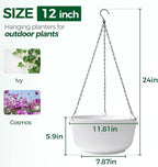 T4U 12 Inch Large Hanging Planters for Indoor Plants, 2 Pack Self Watering Pots Indoor, Hanging Baskets for Plants,Hanging Flower Pot with Drainage Hole and Plant Hanger, White