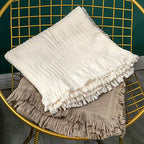 GLORY SEASON 100% Cotton Throw Blanket in Cream Jacqard Weave Fabric with Fringe Soft All Season Cover for Bed Couch and Living Room Sofa,Chair 50x60 Inches - color: Cream