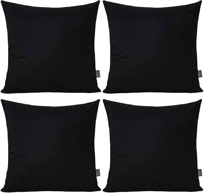 Thmyo 4-Pack 100% Cotton Comfortable Solid Decorative Throw Pillow Case Square Cushion Cover Pillowcase Sublimation Blank Pillow Covers Christmas DIY Throw Pillowcase for Sofa(20x20inch/50x50cm,Black)
