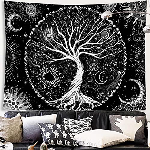 Spenlife Tree of Life Tapestry Black and White Tapestries for Bedroom Spiritual Aesthetic Tree Tapestries Aesthetic Tapestry Wall Hanging for Bedroom Black 36×48 Inches - color: Black Gold, size: 48"L x 36"W