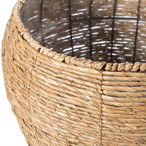 Vintiquewise Woven Round Flower Pot Planter Basket with Leak-Proof Plastic Lining- Set of 3 - size: Set of 3