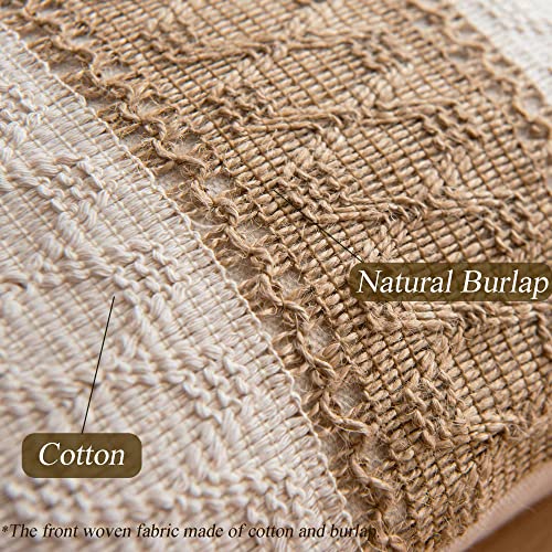 Woven Farmhouse Accent Decorative Throw Pillow Cover for Couch Sofa Cotton & Jute Striped Neutral Pillowcase for Living Room Bedroom Patio, 18 x 18 Inch, Natural Beige, Single Stripe - color: 1 Pack Single Stripe 18"x18"