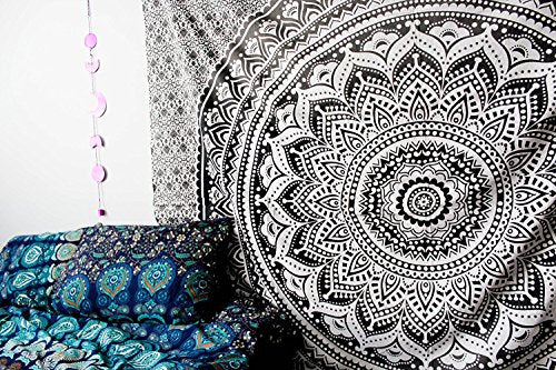 Popular Handicrafts Tapestry Wall Hanging Hippie Ombre Mandala Bohemian Hippy Psychedelic Design Indian Tapestries Bedspread 54 x 82 Inches (140cm x 210cm) Black Grey - color: Black Grey, size: 82"L x 54"W