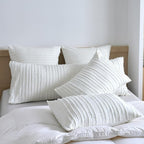 Standard Pillow Shams 2 Pack, Standard Size Pillowcases, Soft Microfiber Geometric Striped Tufted Pillow Covers with Envelope Closure, Ivory, 20x26 Inches