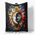 Celestial Sun Moon Flannel Blanket Boho Mid Century Day and Night Throw Blanket Farmhouse Colorfl Sunflower Throw Blanket Bed Blanket Yellow Flowers Plush Blanket for Bedroom Decor 50"x60"