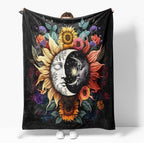 Celestial Sun Moon Flannel Blanket Boho Mid Century Day and Night Throw Blanket Farmhouse Colorfl Sunflower Throw Blanket Bed Blanket Yellow Flowers Plush Blanket for Bedroom Decor 60"x80"