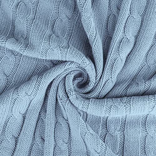 uxcell 100% Cotton Knitted Throw Blanket for Sofa and Couch Soft Lightweight Cable Knit Blanket Home Decors Blanket, Columbia Blue 50" x 60" - color: Columbia Blue, size: Throw (50" *60")