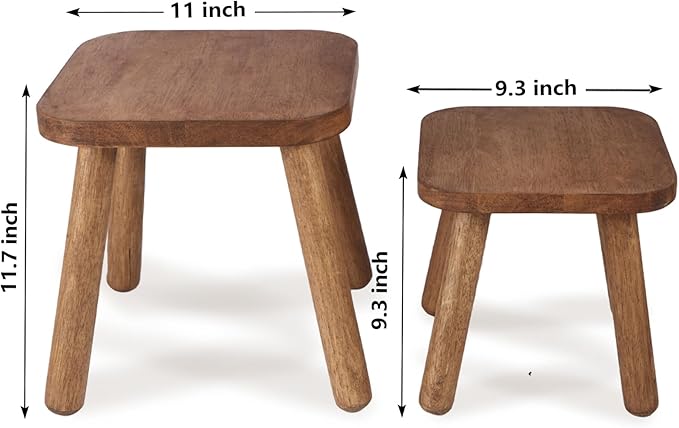 Natural Solid Wood Step Stool Wood Stool for Kids 11.7'' Sturdy Sitting Stool Wooden Step Stool for Adults Square Stool Wood Plant Stand Small Foot Stool with Four Detachable and Assembled Legs